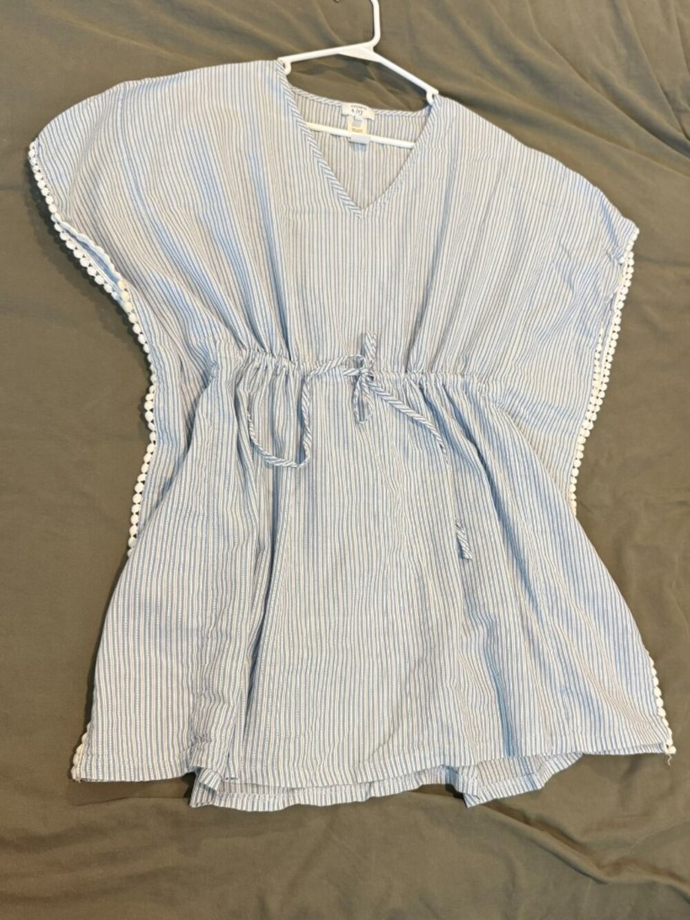 Crown & Ivy Blue Striped Pom Pom Trim Kaftan Swim Cover Up Dress Size Small S
